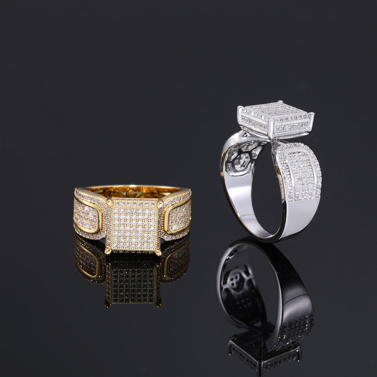 Iced Out Square Cubic Zirconia Ring for Men in Gold or Silver Tone product image