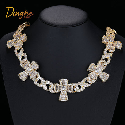 Cuban Link Cross Pendant Necklace, Iced-Out Hip Hop Chain for Men & Women