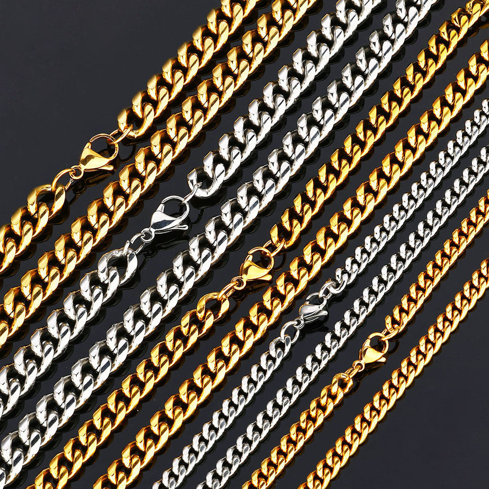 5-9 mm Polished Rounded Cuban Hip Hop Necklace or Bracelet with Stainless steel Base - CHA163 product image