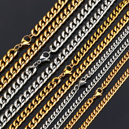 5-9 mm Polished Rounded Cuban Hip Hop Necklace or Bracelet with Stainless steel Base - CHA163