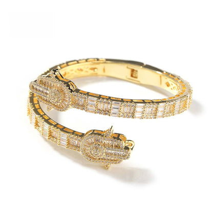 Iced Hand Bangle Bracelet for Women in Gold or Silver Tone with Cubic Zirconia Statement Design