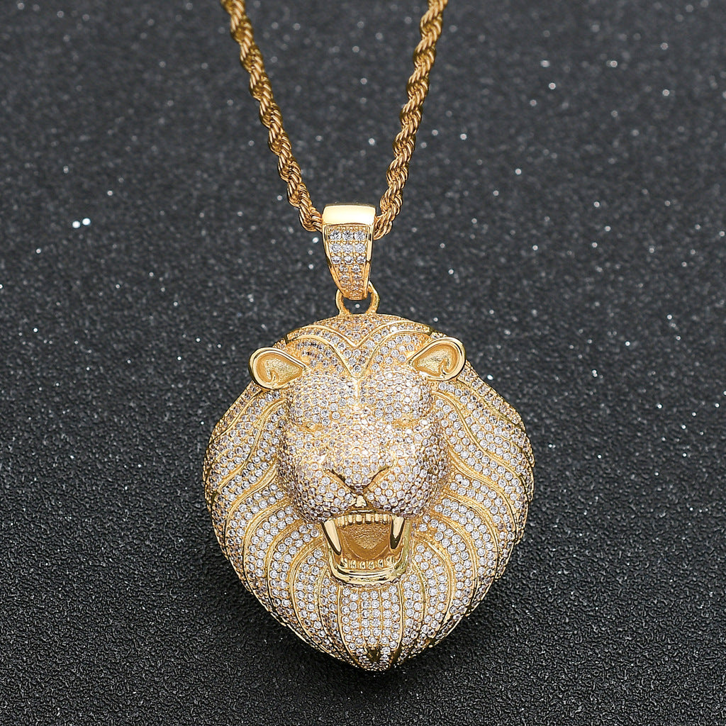 Hip Hop Lion Cubic Zirconia Pendant Necklace for Men and Women