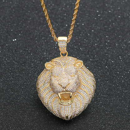Hip Hop Lion Cubic Zirconia Pendant Necklace for Men and Women