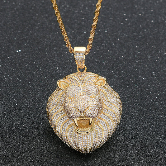 Hip Hop Lion Cubic Zirconia Pendant Necklace for Men and Women