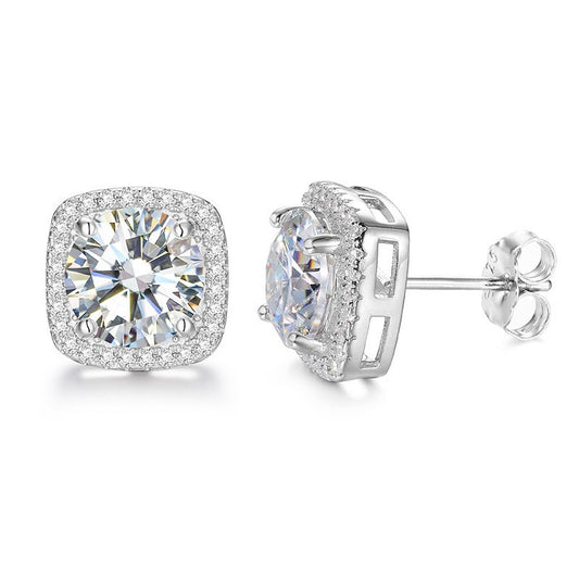 925 Silver Moissanite Square Stud Earrings for Women and Men, Geometric Iced Out Hip Hop Earrings product image