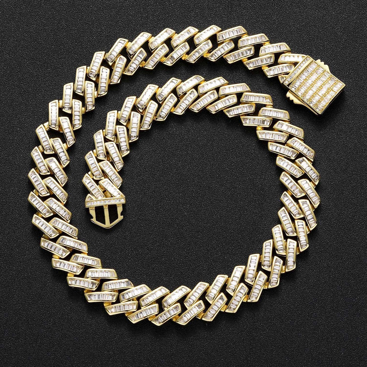 Hip Hop Light Luxury Square Diamond Shape Cuban Link Cubic Zirconia Necklace for Men