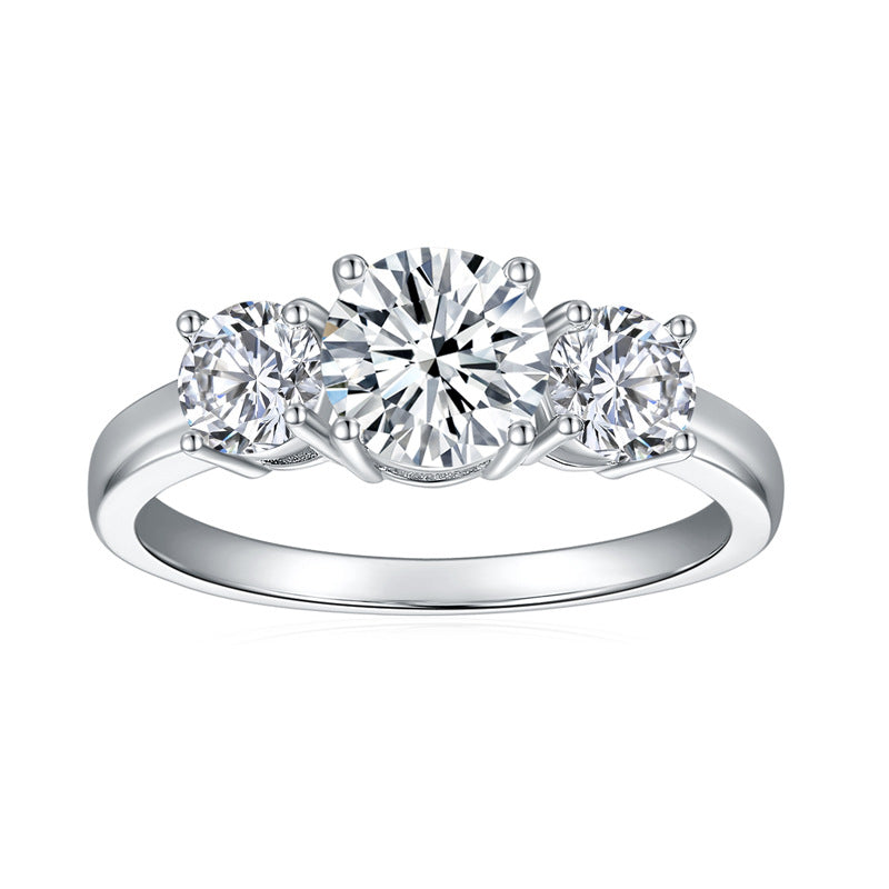 Moissanite Three-Stone Ring for Women, 925 Silver, 6.5mm Round Cut product image
