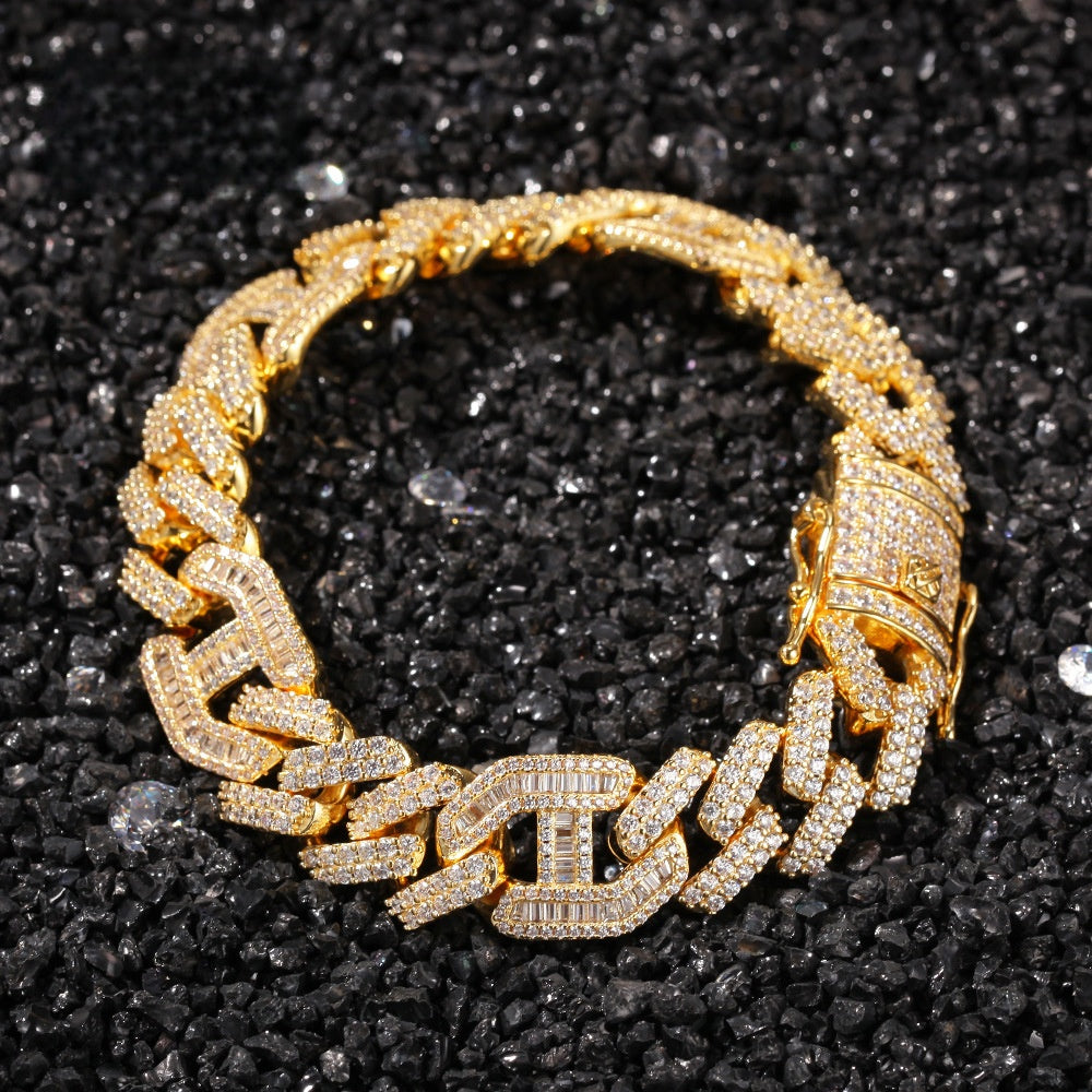 Gold Plated Cuban Link Bracelet with Cubic Zirconia for Women & Men – Hip Hop Statement Chain Bracelet