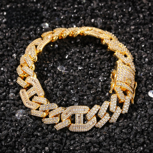 Gold Plated Cuban Link Bracelet with Cubic Zirconia for Women & Men – Hip Hop Statement Chain Bracelet