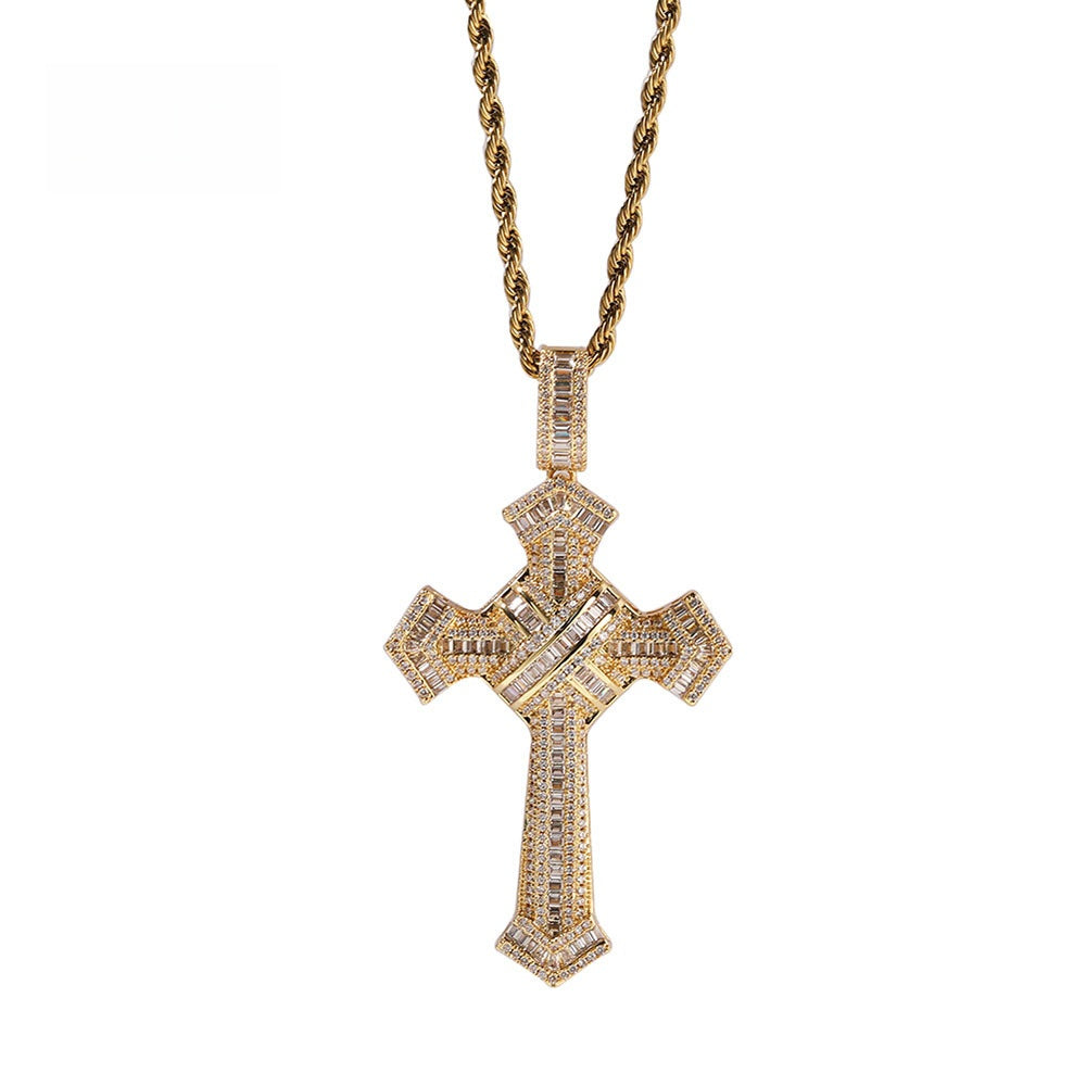 Iced Cross Pendant Necklace with Cubic Zirconia on 24 Inch Twist Chain product image