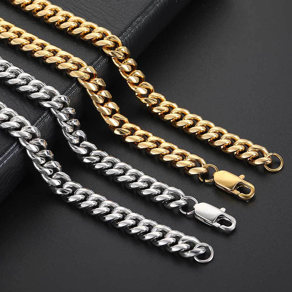6-9 mm Polished Cuban Hip Hop Necklace or Bracelet with Stainless steel Base - CHA026 product image