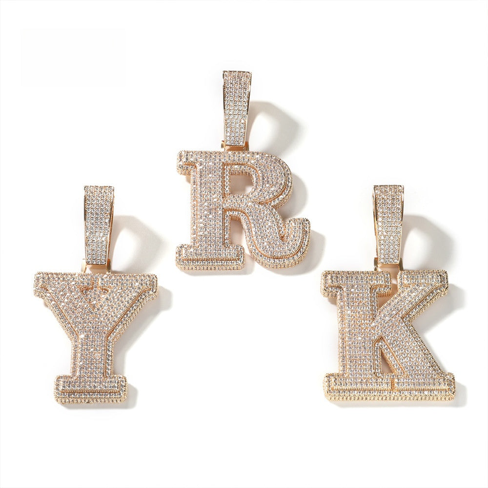 Iced Initial Letter & Number Pendant Necklace with Twisted Chain for Women