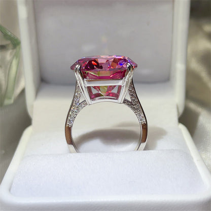 Pink Moissanite Halo Ring for Women, Oversized Geometric Statement Engagement Ring