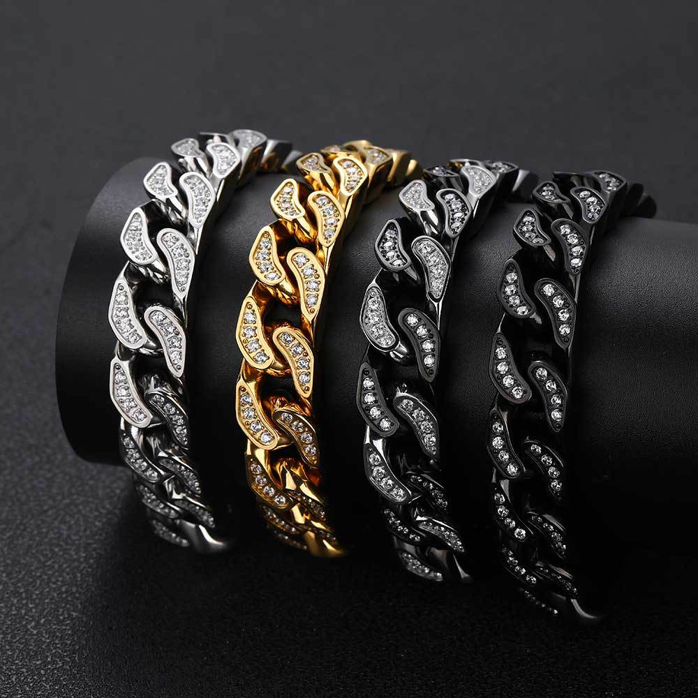 12 mm Polished Cuban with CZ Link Accents Hip Hop Bracelet with Stainless steel Base - CHA259 product image