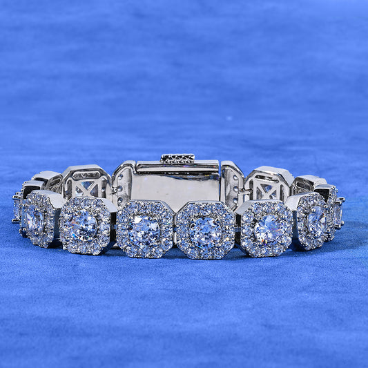10-12 mm Square Cluster CZ Link Hip Hop Bracelet with Silver Base - CHA091 product image