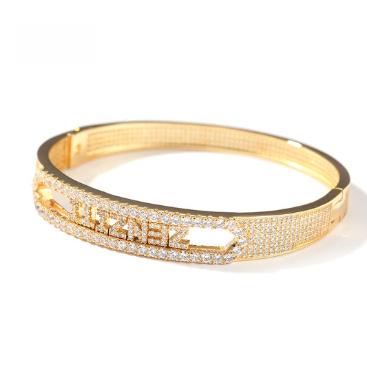 Personalized Cubic Zirconia Letter Bracelet for Women - Custom Hip Hop Statement Bangle in 7 Inch or 8 Inch