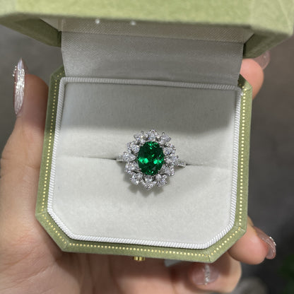 Green Halo Ring for Women, Oval Green Gemstone Promise Ring, S925 Silver