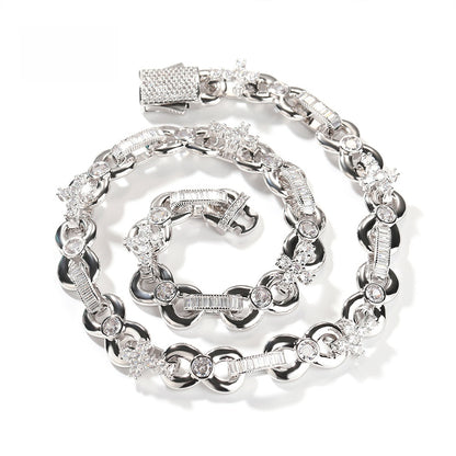 Men’s Iced Cross Chain Necklace & Bracelet Set in Gold or Silver Tone with Cubic Zirconia