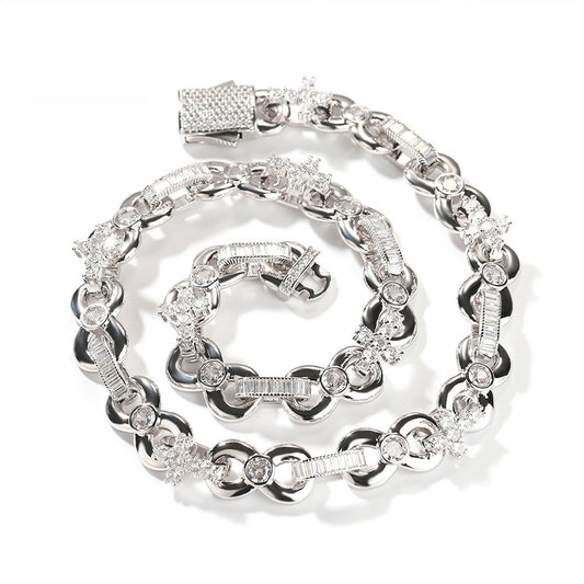 Men’s Iced Cross Chain Necklace & Bracelet Set in Gold or Silver Tone with Cubic Zirconia
