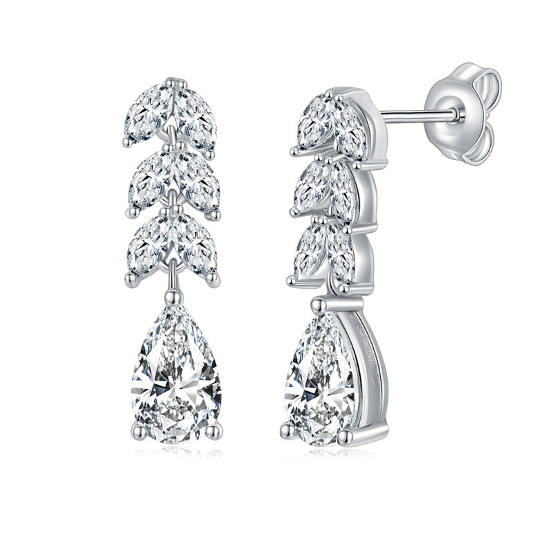 Moissanite Leaf Drop Stud Earrings, 925 Sterling Silver Teardrop Ear Jackets for Women, Sparkly Dangle Earrings for Everyday Wear and Gifts product image