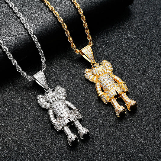 Hip Hop Punk Fashion Cubic Zirconia Pendant Necklace for Men and Women