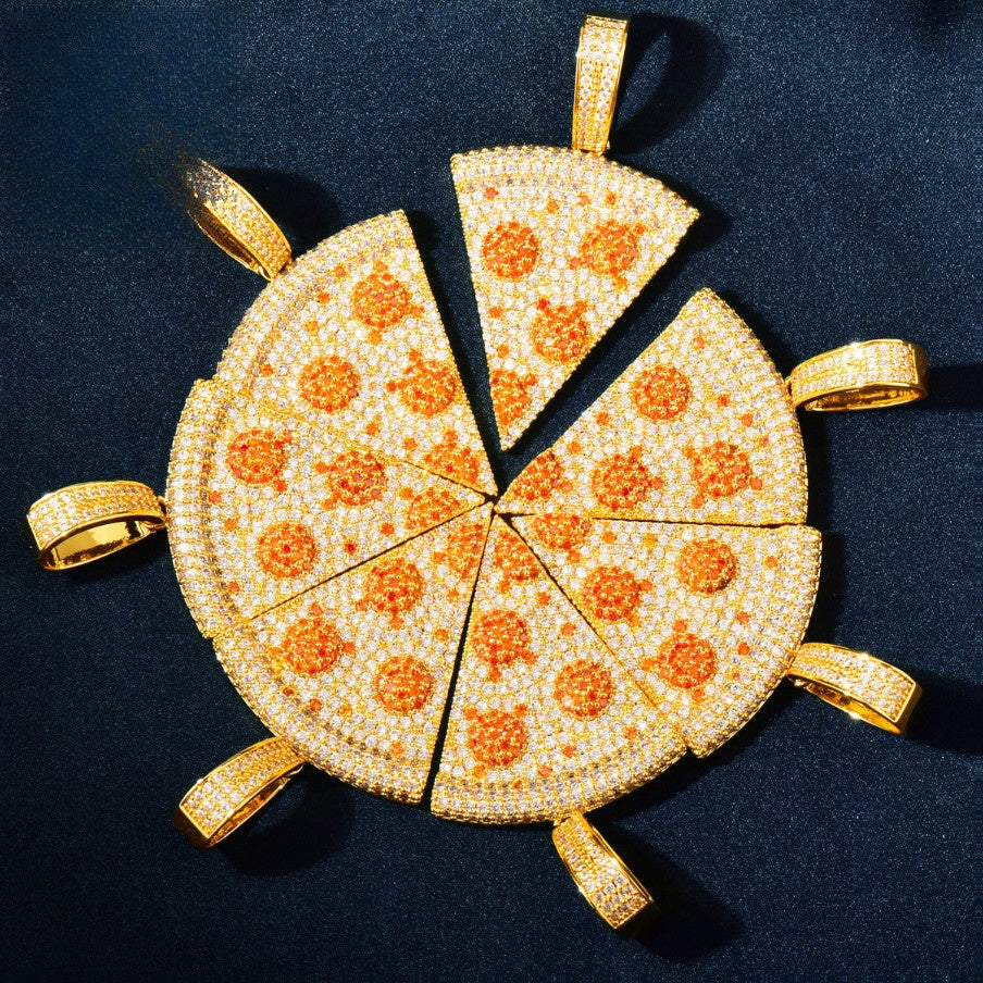 Iced Out Pizza Pendant Necklace