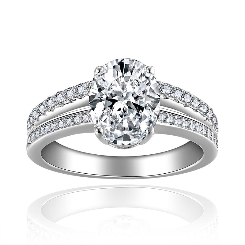 Oval Moissanite Double Band Engagement Ring, 2 Carat S925 Sterling Silver with 18K Gold Plating product image
