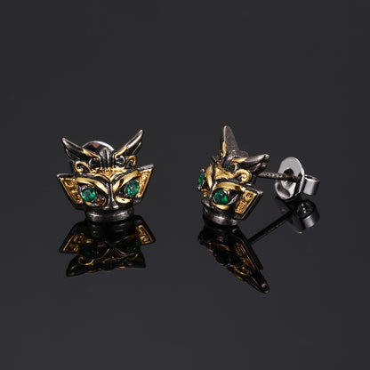 Unisex Vintage Geometric Mask Stud Earrings with Cubic Zirconia Accent