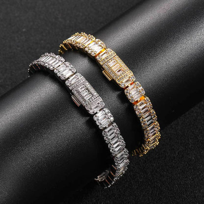 8 mm Baguette CZ Tennis Hip Hop Bracelet with Copper Base - CHA119