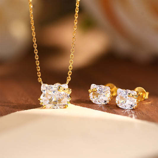 Square Crystal Necklace and Stud Earrings Set, Clear Stone Jewelry product image