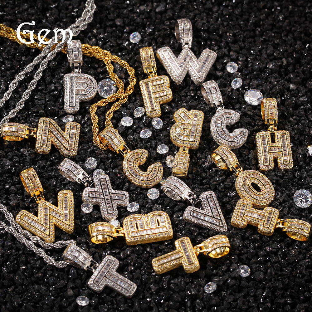 Iced Initial & Number Pendant Necklace with Cubic Zirconia Letter Charm on Twisted Chain for Women and Men