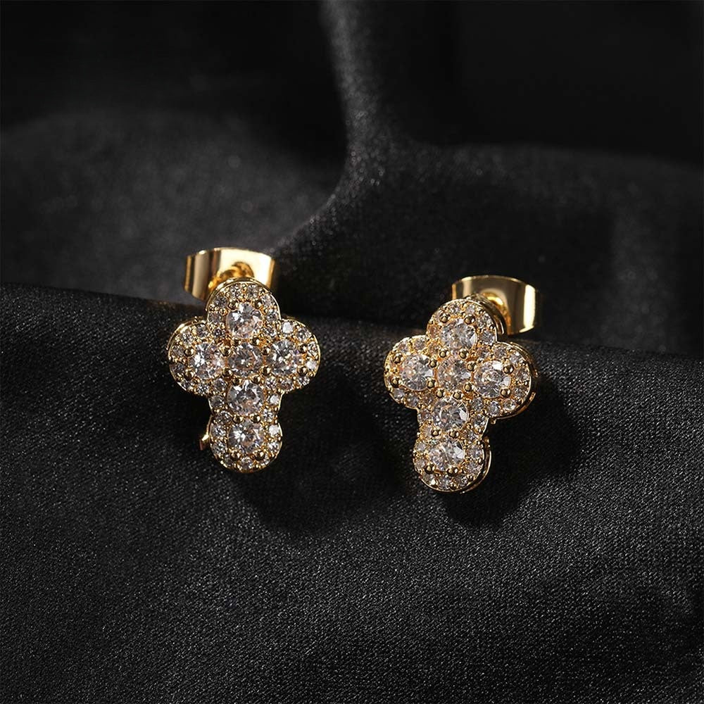 Men’s Cross Stud Earrings with Cubic Zirconia – Hip Hop Statement Earrings in Gold, Silver & Rose Gold