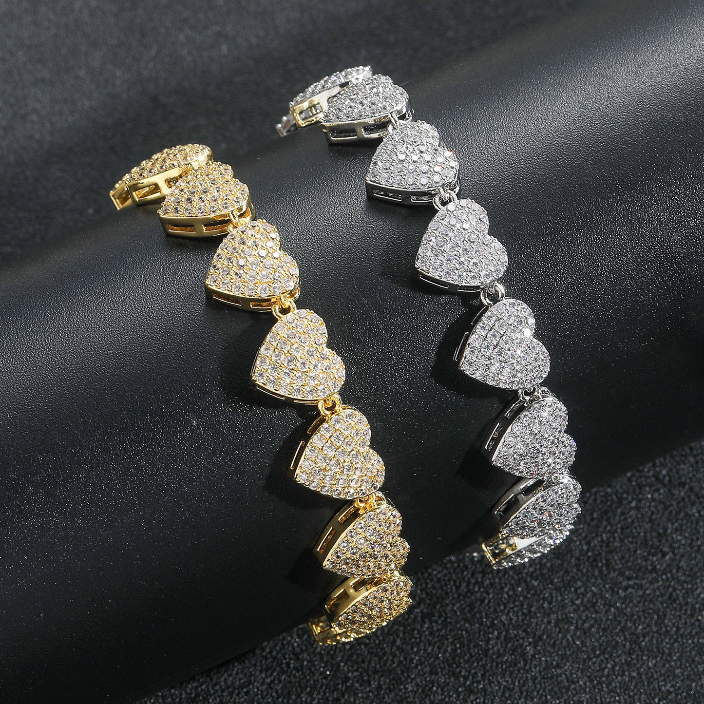 Hip Hop Heart Tennis Chain Cubic Zirconia Bracelet for Men