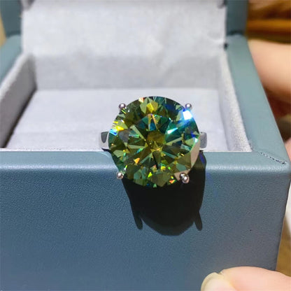 Green Round Cut Moissanite Ring for Women, Solitaire Engagement Ring, 1 Carat 5 Carat 10 Carat