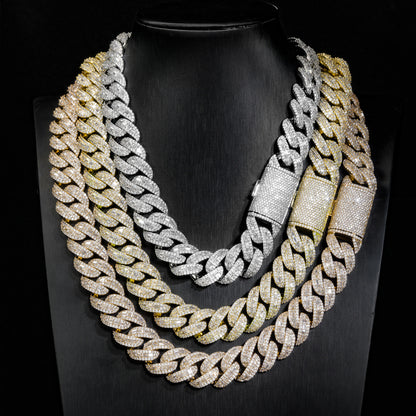 Iced Out Cuban Link Chain Necklace Bracelet, 20mm Hip Hop Cubic Zirconia Jewelry