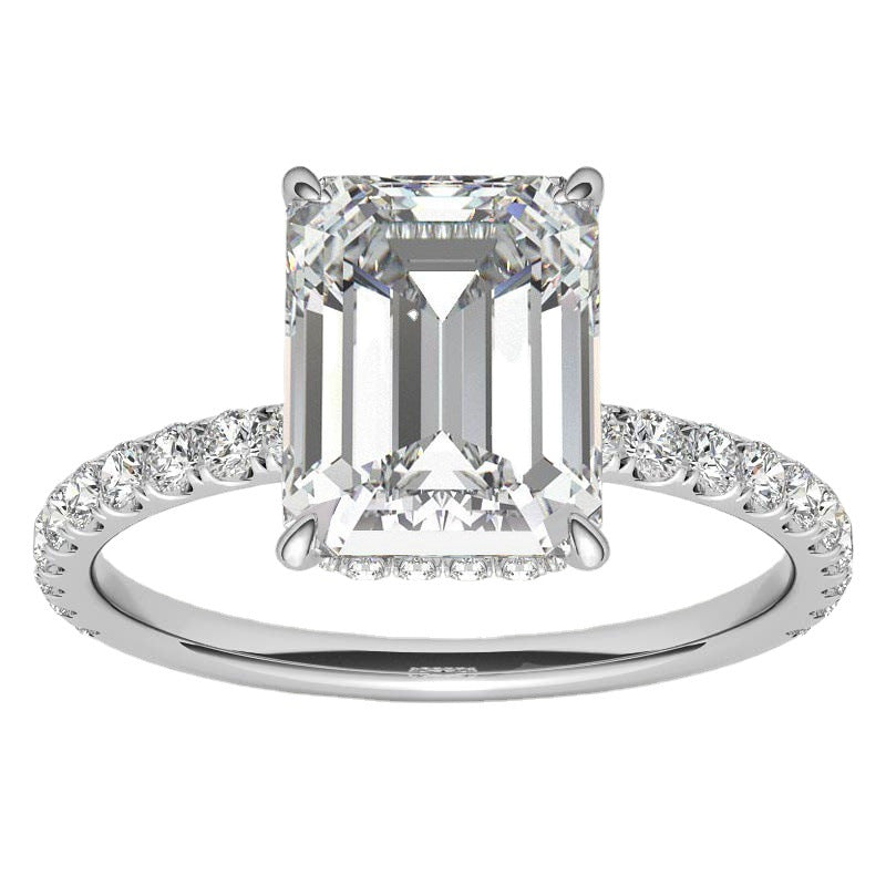 4 Carat Emerald Cut Moissanite Ring in 925 Silver, Pavé Band Promise Ring product image