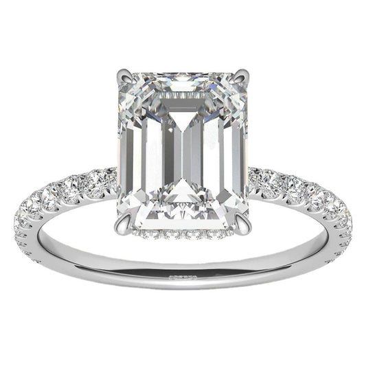4 Carat Emerald Cut Moissanite Ring in 925 Silver, Pavé Band Promise Ring product image