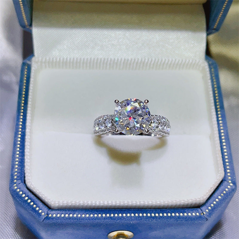 Round Cut Moissanite Ring for Women, Pavé Band Engagement Ring, 2 Carat or 3 Carat Promise Ring product image