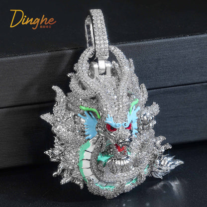 Iced Out Dragon Pendant Necklace, Hip Hop Rope Chain, Animal Statement Jewelry