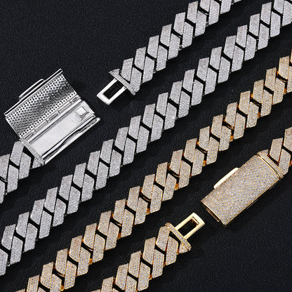 Iced Out Cuban Link Chain Bracelet and Necklace, 15mm Cubic Zirconia Pavé Rectangular Link, Unisex Hip Hop Jewelry
