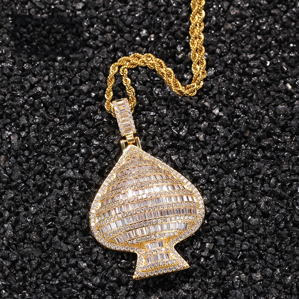 Unisex Iced Heart Pendant Necklace with Twisted Chain, Gold Plated or Silver Plated Cubic Zirconia Statement Jewelry