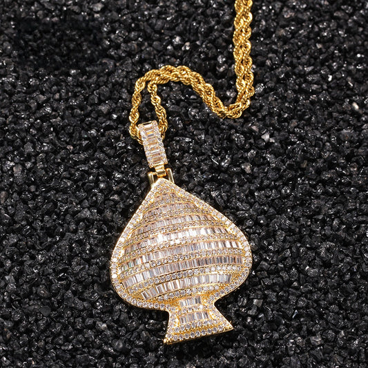 Unisex Iced Heart Pendant Necklace with Twisted Chain, Gold Plated or Silver Plated Cubic Zirconia Statement Jewelry