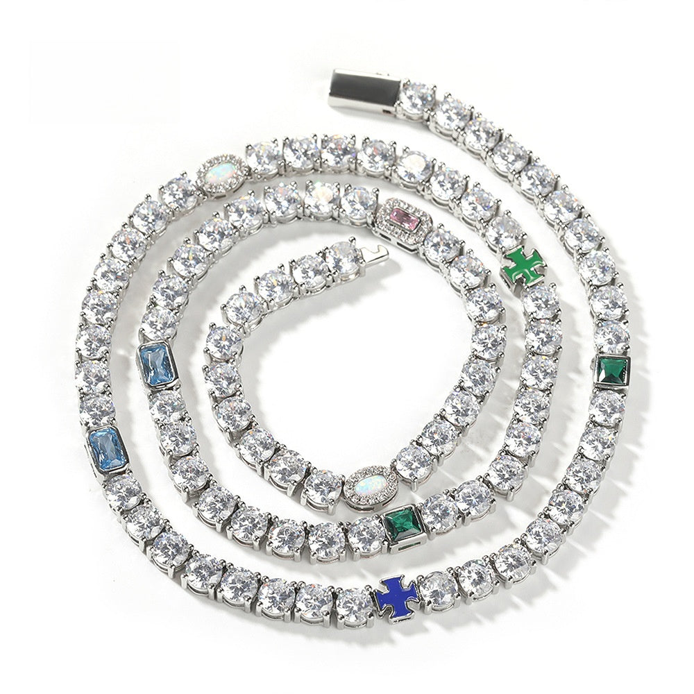 Unisex Iced Out Cubic Zirconia Tennis Chain Necklace Pendant in Gold or Silver Tone product image