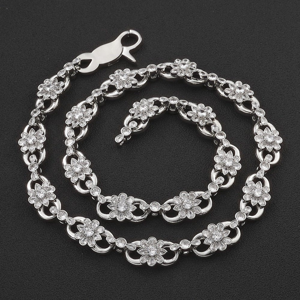 12 mm Flower CZ Link Hip Hop Necklace with Copper Base - CHA446 product image