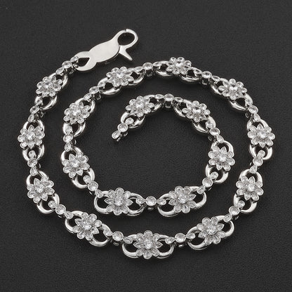 12 mm Flower CZ Link Hip Hop Necklace with Copper Base - CHA446