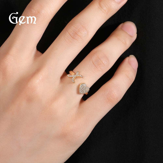 Adjustable Heart Cubic Zirconia Open Ring for Women & Men in Gold, Silver or Rose Gold