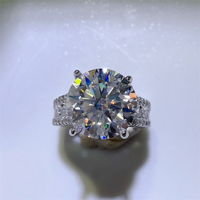 10 Carat Moissanite Ring with Triple Row Pavé Band, Round Statement Engagement Ring product image
