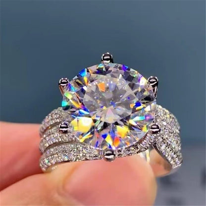 VVS Moissanite Ring for Women, Round Halo Style Engagement Ring, Split Shank Wedding Ring, 3 Carat or 5 Carat