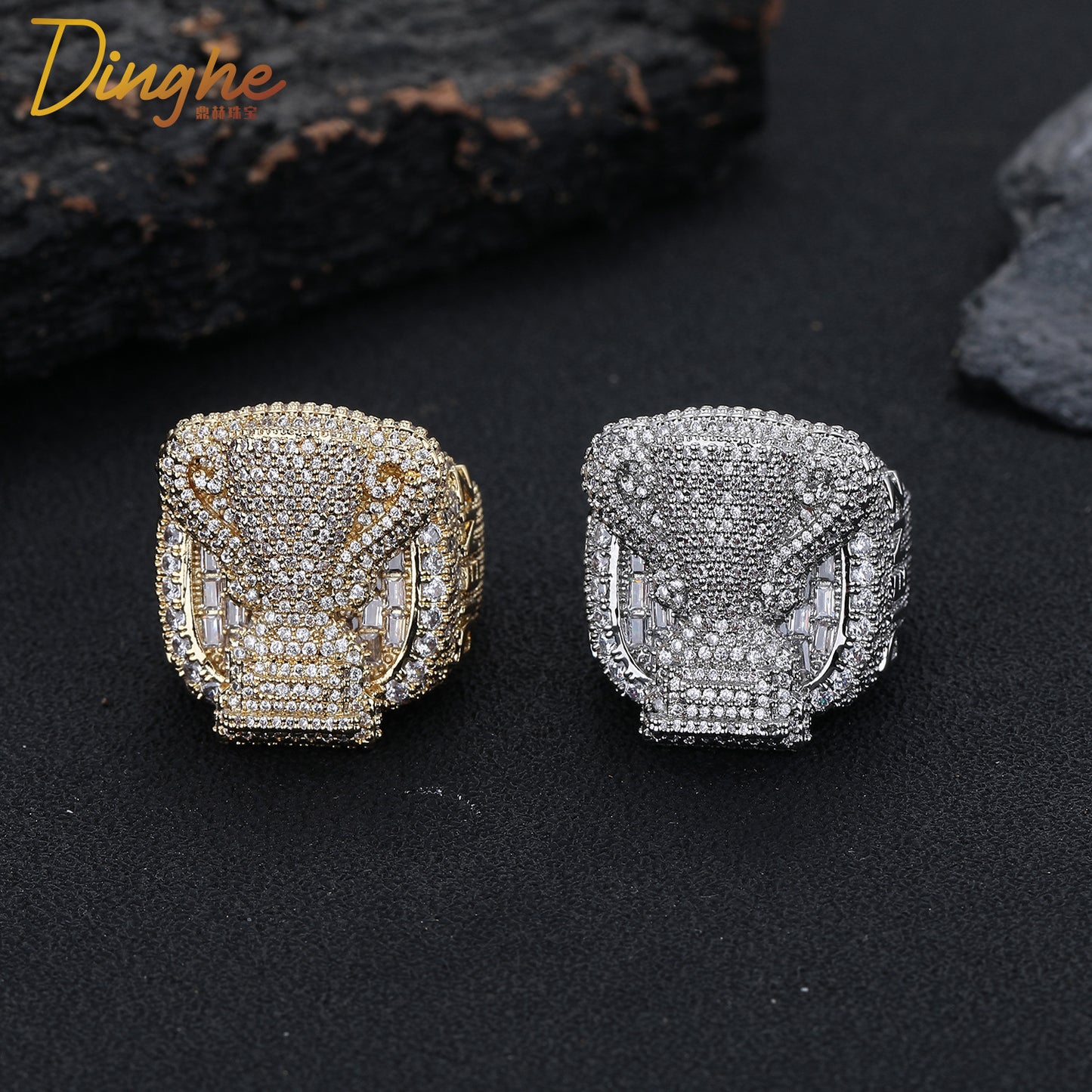 Iced Out Trophy Shape Ring, Hip Hop Zircon Statement Ring, Unisex Streetwear Jewelry, Sizes 7-10