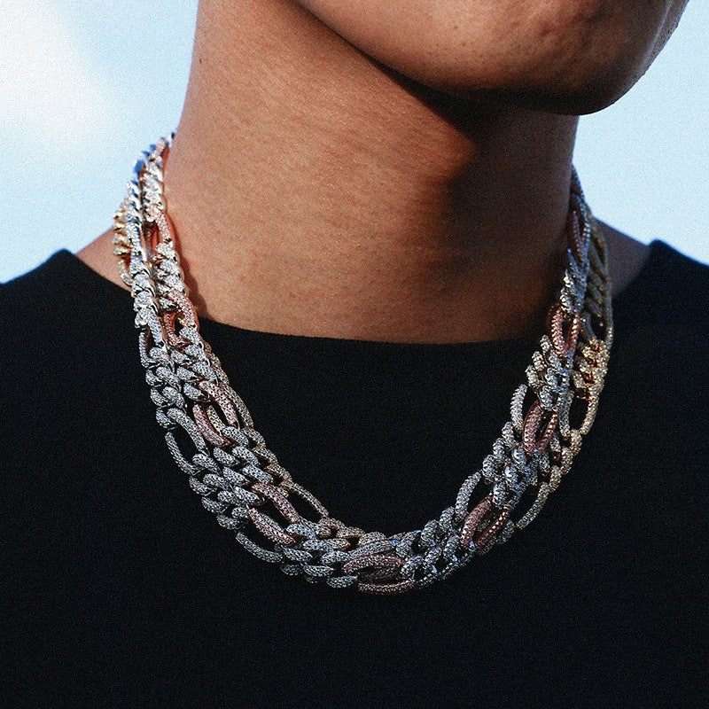 10mm Iced Out Figaro Cuban Link Chain Necklace for Men & Women - Geometric Cubic Zirconia Hip Hop Jewelry product image